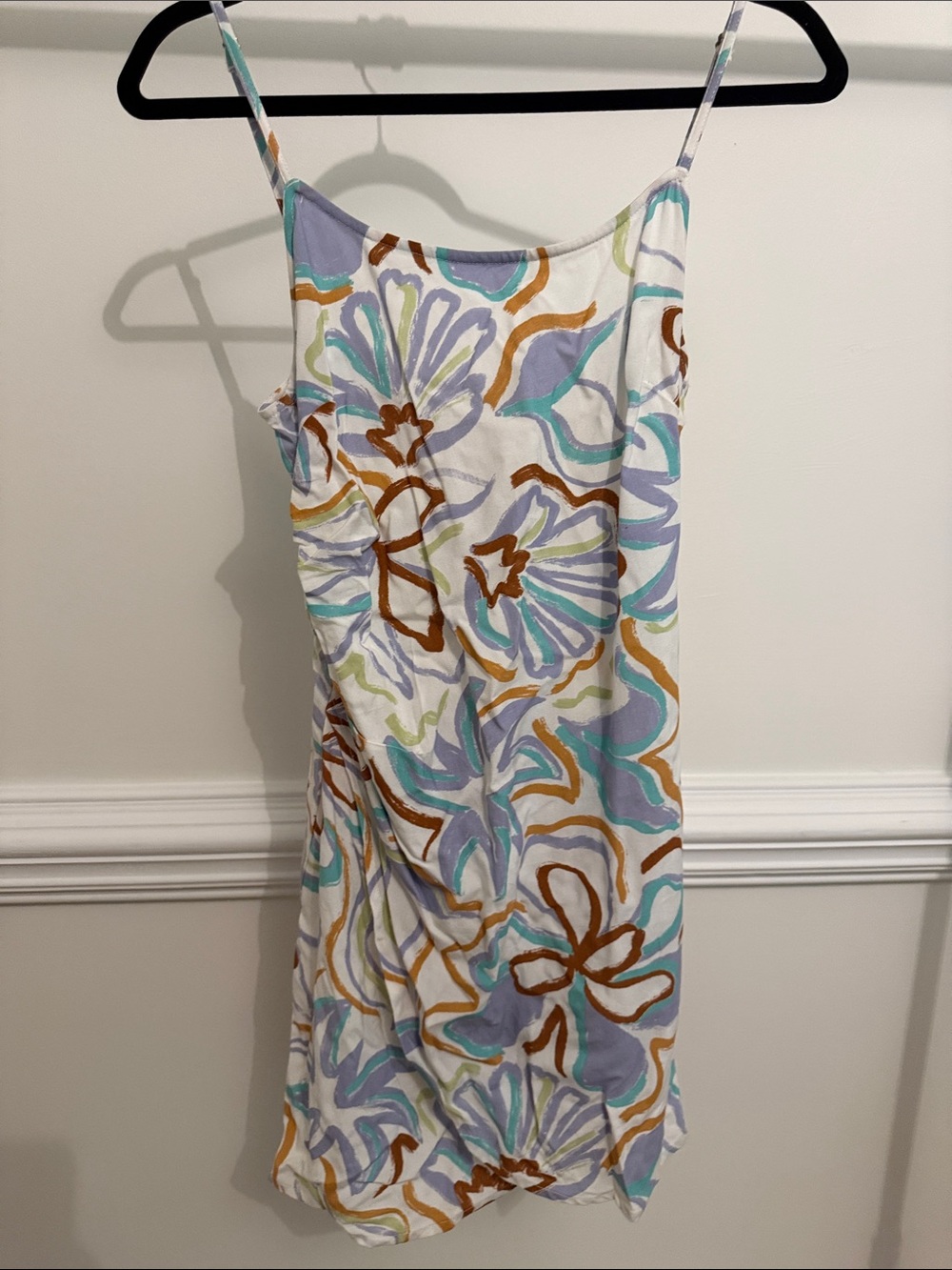 Sleeveless Floral Print Slip Dress - White with Pastel Accents